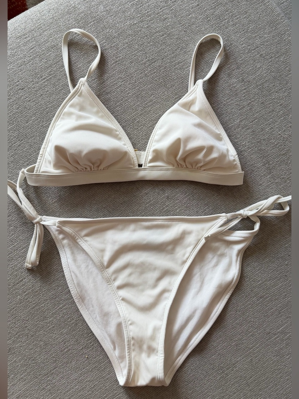 Shade & Shore Cream Ribbed Triangle Tie-Side Bikini